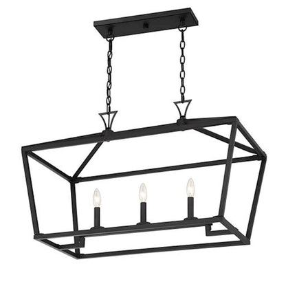 3 Light Linear Chandelier, Matte Black