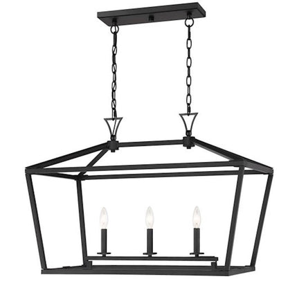 3 Light Linear Chandelier, Matte Black