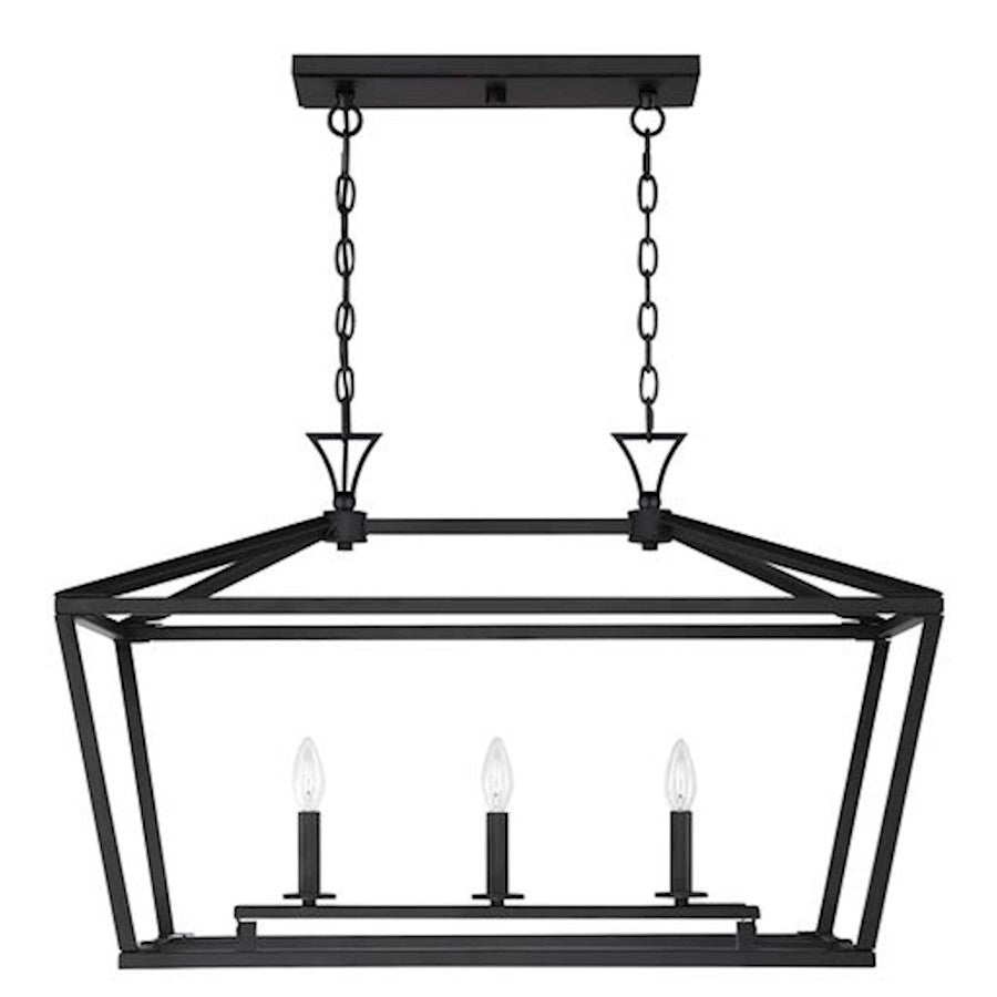 3 Light Linear Chandelier, Matte Black