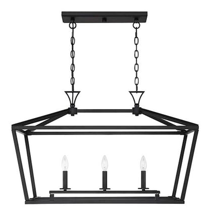 3 Light Linear Chandelier, Matte Black