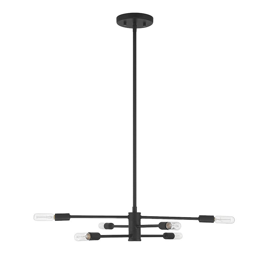 6 Light Chandelier, Matte Black