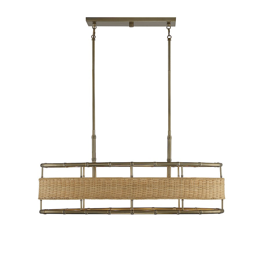 Savoy House Arcadia 4 Light Linear Chandelier, Brass/Rattan - 1-7770-4-177