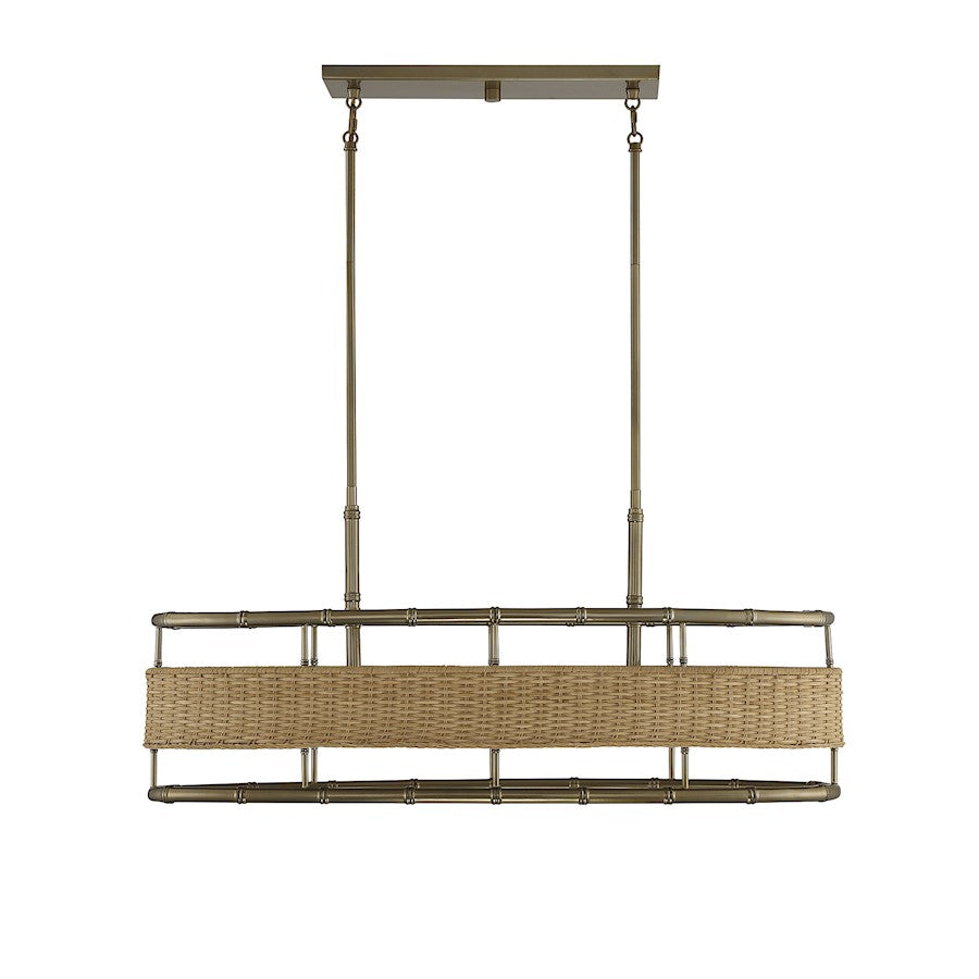 4 Light Linear Chandelier, Burnished Brass