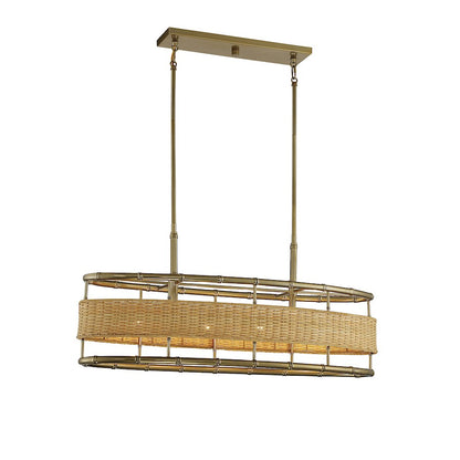 4 Light Linear Chandelier, Burnished Brass