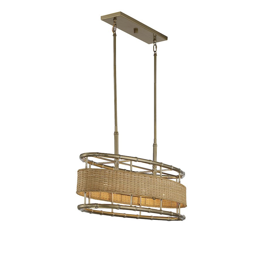 4 Light Linear Chandelier, Burnished Brass