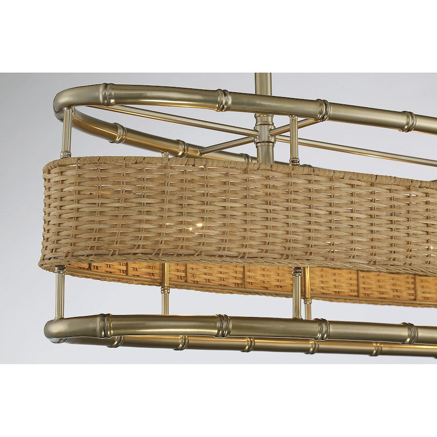 4 Light Linear Chandelier, Burnished Brass