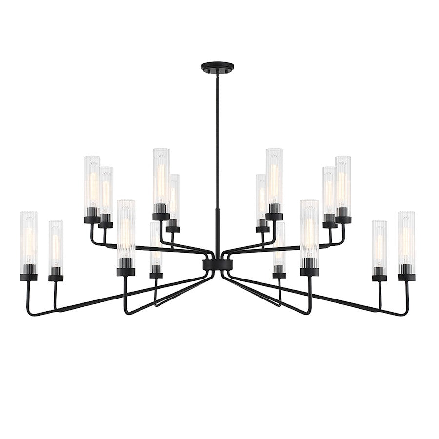 Savoy House Baker 16-Light Chandelier, Matte Black/Clear Ribbed - 1-8862-16-89