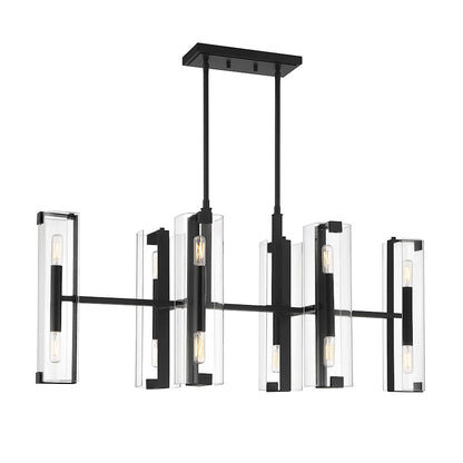 Savoy House Winfield 12 Light Linear Chandelier, Black/Clear - 1-9773-12-89