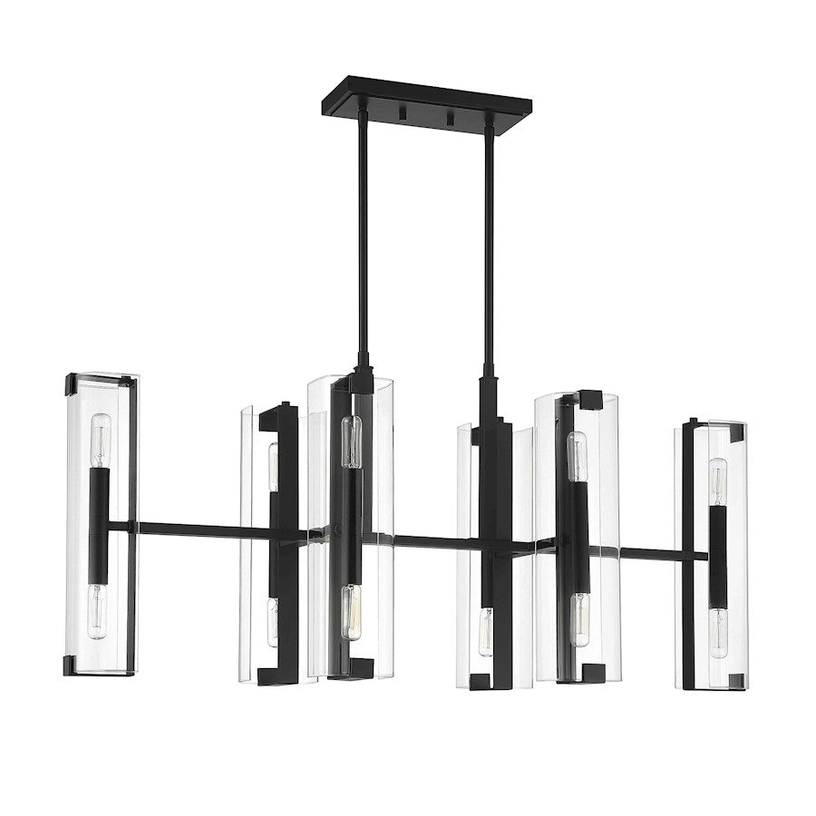 12 Light Linear Chandelier, Matte Black