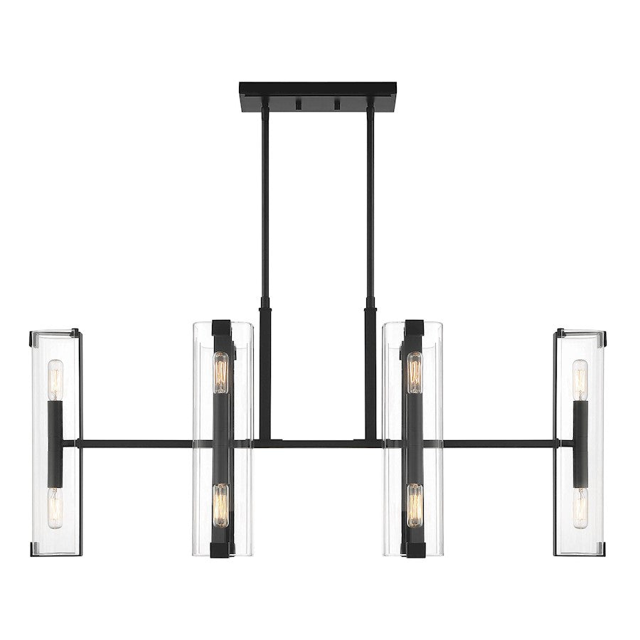 12 Light Linear Chandelier, Matte Black