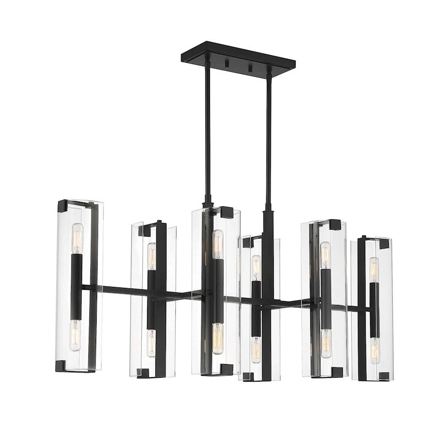 12 Light Linear Chandelier, Matte Black