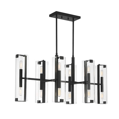 12 Light Linear Chandelier, Matte Black