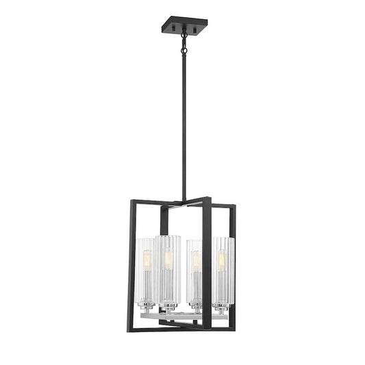 Savoy House Redmond 4 Light Lantern, Matte Black with Polished Chrome Accents