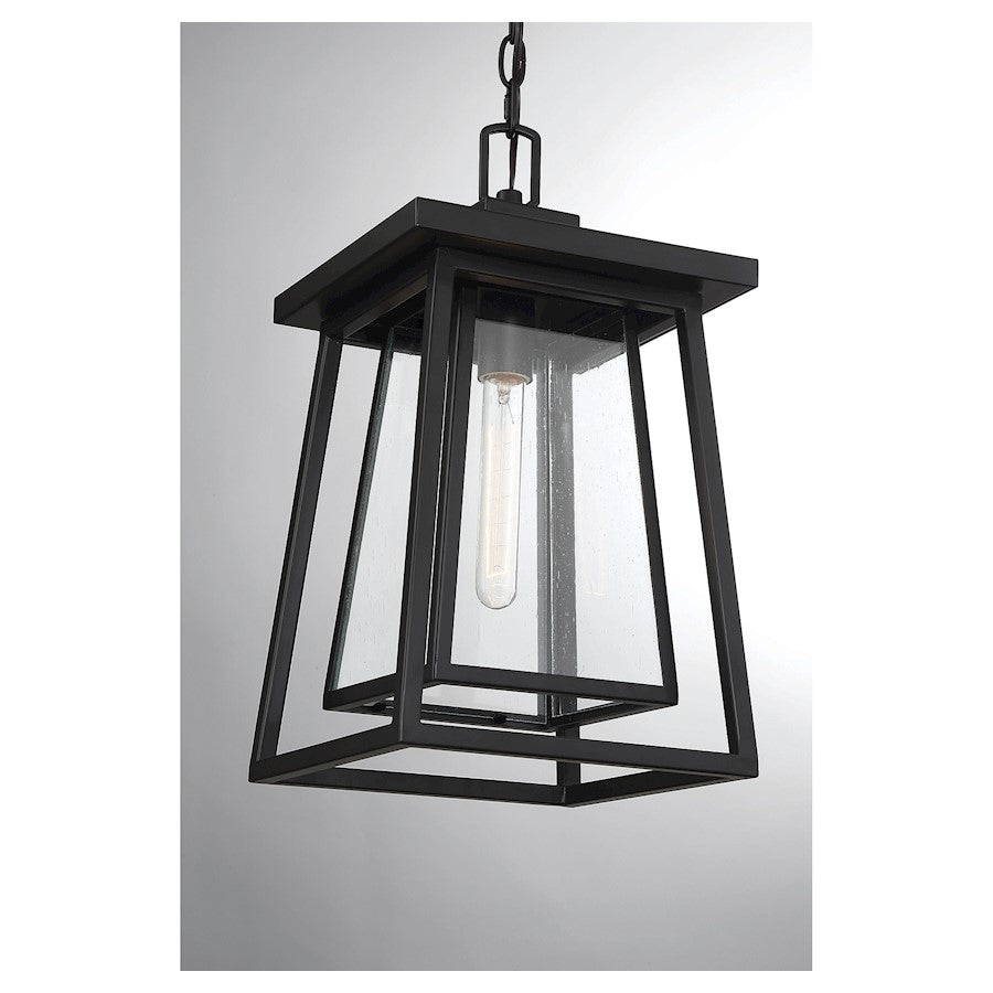 Savoy House Denver 1 Light Outdoor Hanging Lantern, Black/Seeded