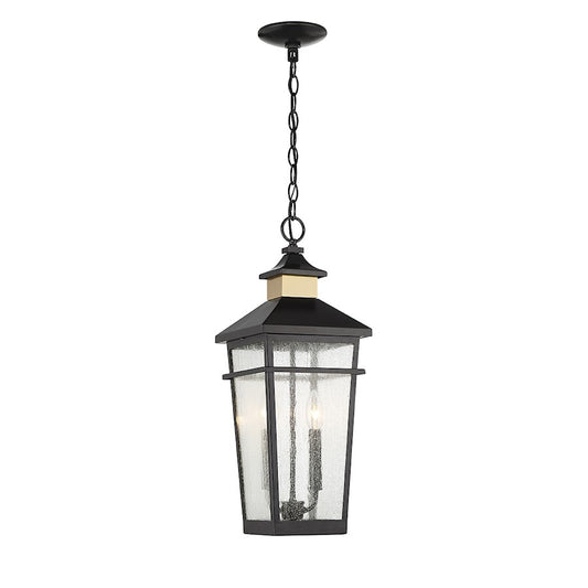 Savoy House Kingsley 2 Lt Outdoor Hanging Lantern, Black/Brass/Clear - 5-717-143