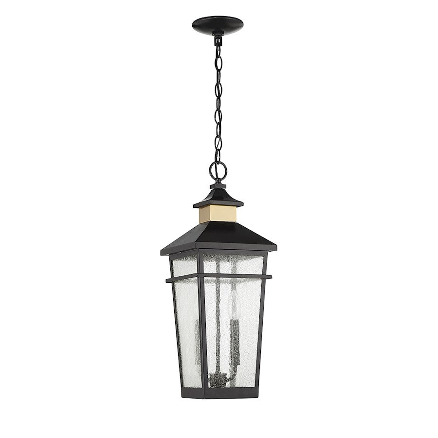 Savoy House Kingsley 2 Lt Outdoor Hanging Lantern, Black/Brass/Clear