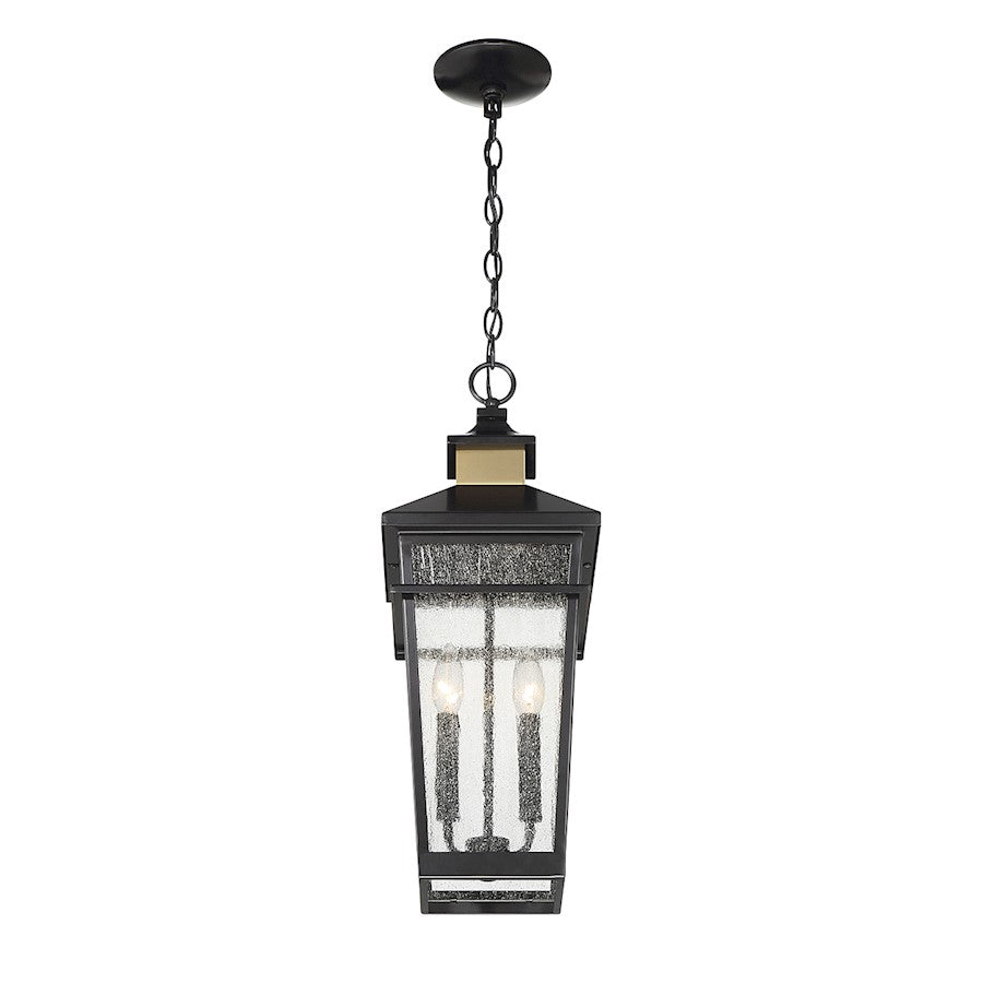 Savoy House Kingsley 2 Lt Outdoor Hanging Lantern, Black/Brass/Clear