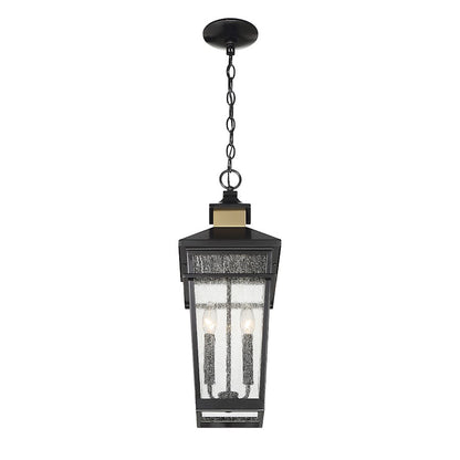 Savoy House Kingsley 2 Lt Outdoor Hanging Lantern, Black/Brass/Clear