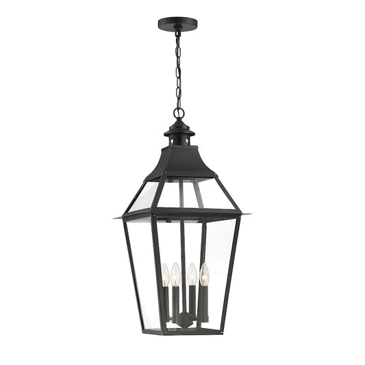 Savoy House Jackson 4 Light Outdoor Pendant, Black/Gold Highlighted - 5-723-153