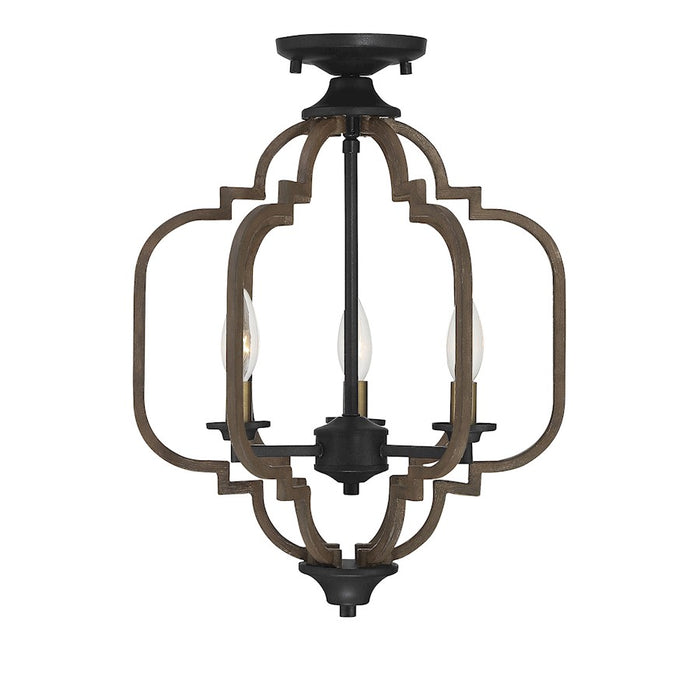 Savoy House Westwood 3 Light 14" Semi-Flush, Barrelwood with Brass Accents