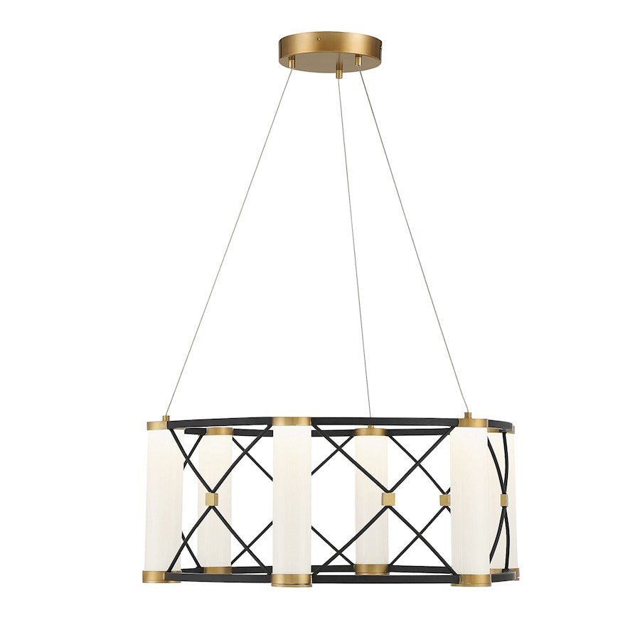 Savoy House Aries 6 Light LED Pendant, Black/Brass/White Opal - 7-1639-6-144