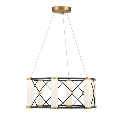 Savoy House Aries 6 Light LED Pendant, Black/Brass/White Opal - 7-1639-6-144