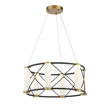 LED Pendant, Black/Brass/White Opal