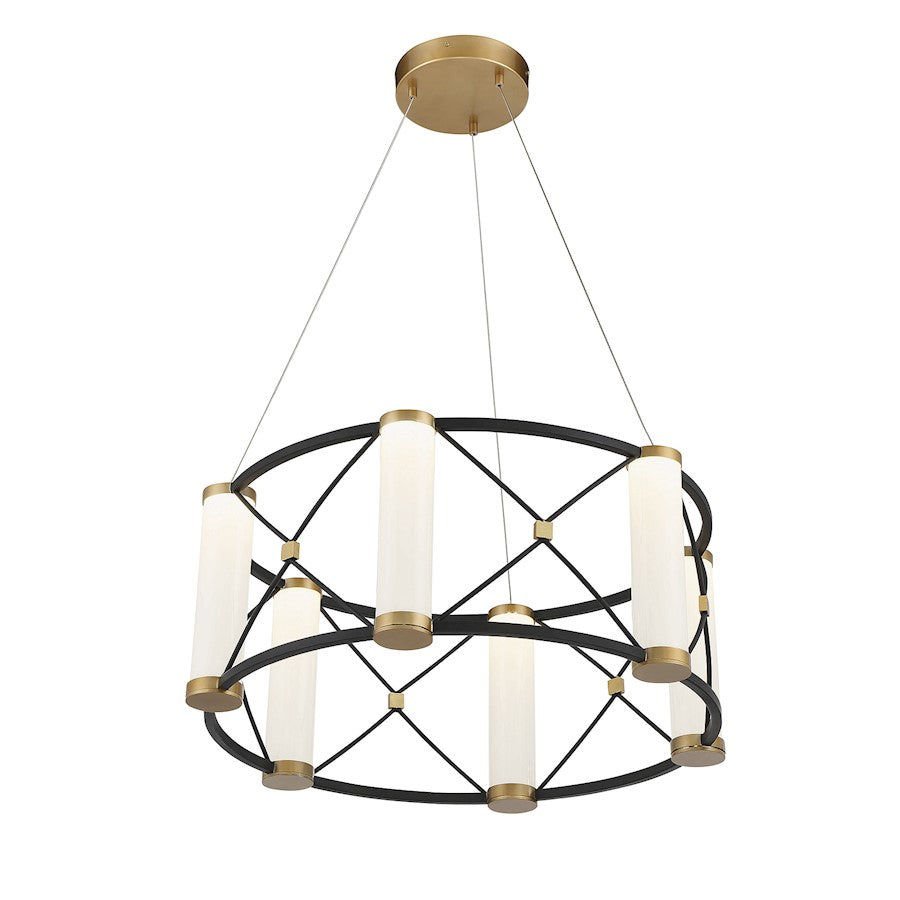 LED Pendant, Black/Brass/White Opal