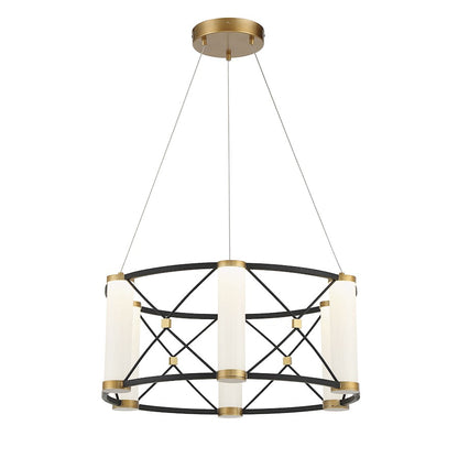 LED Pendant, Black/Brass/White Opal