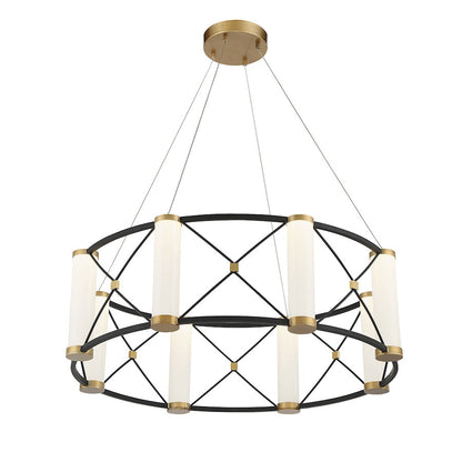 LED Pendant, Black/Brass/White Opal