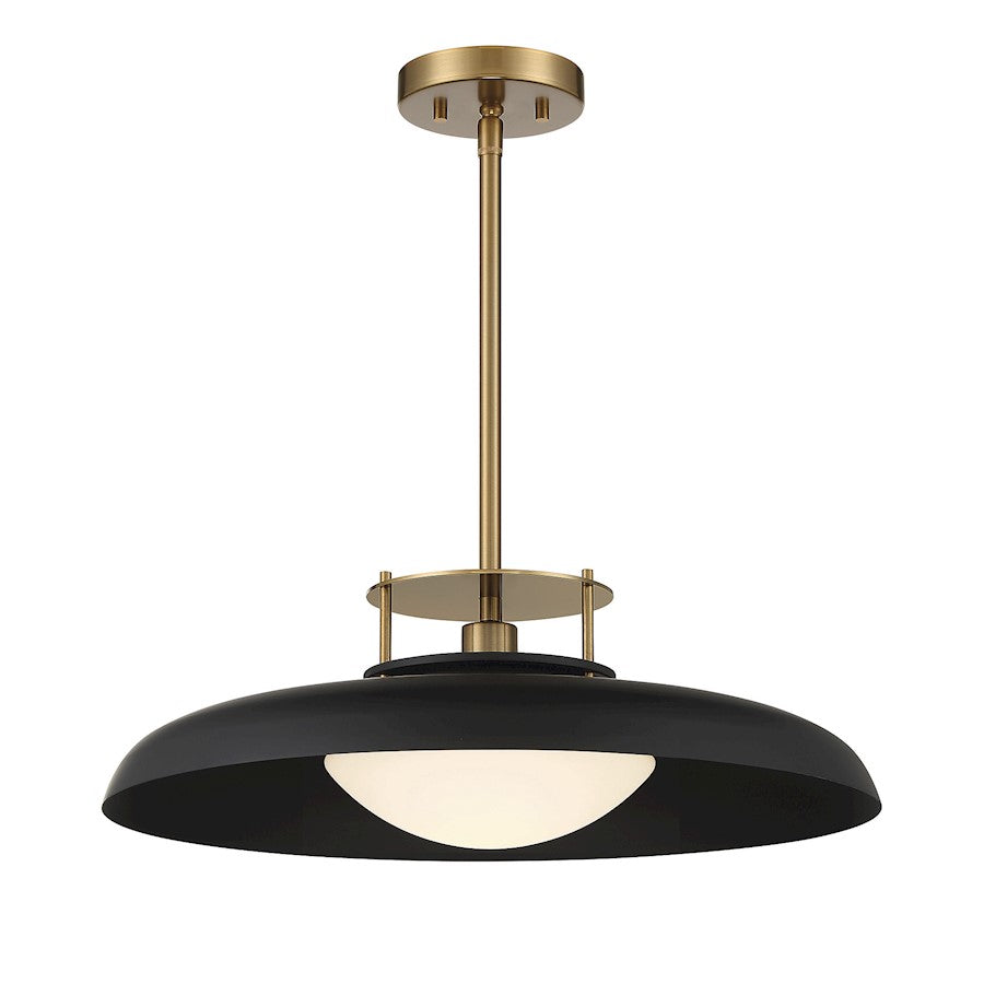 Savoy House Gavin 1 Light Pendant, Black/Brass/White Opal - 7-1690-1-143