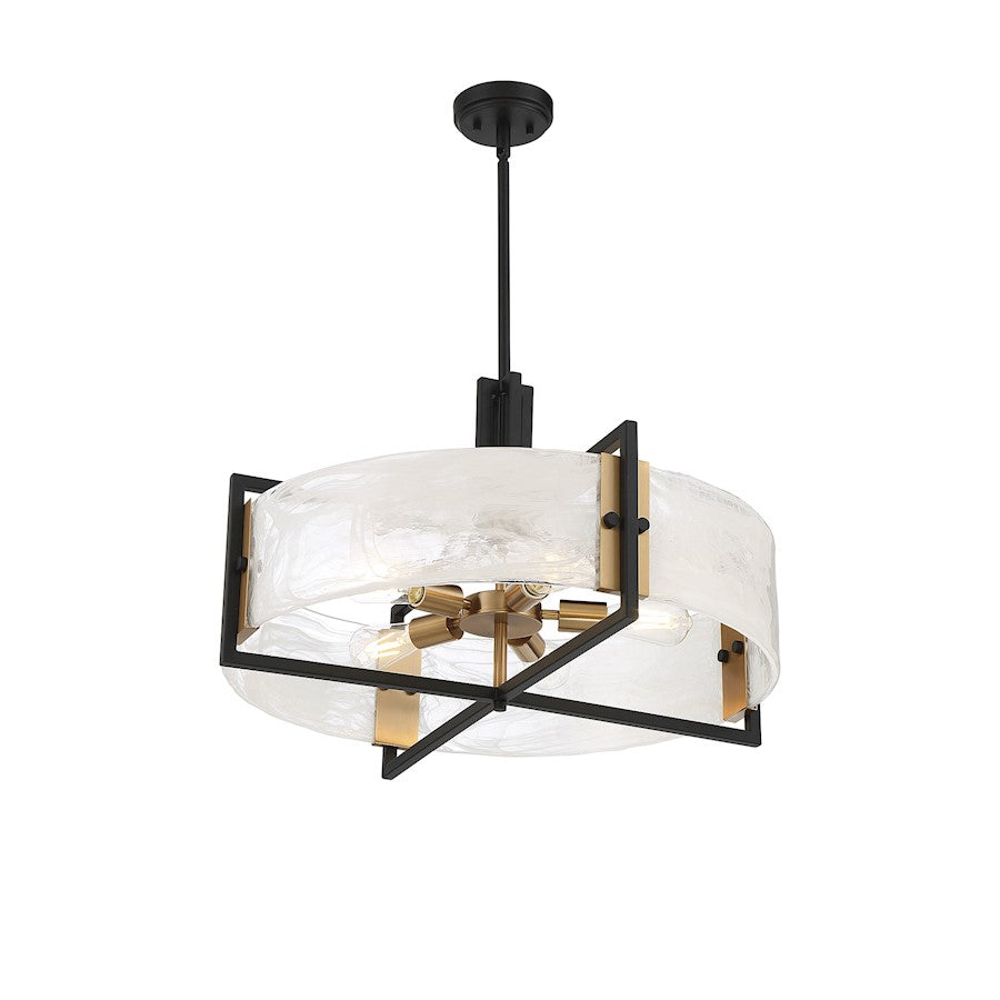 5 Light Pendant, Black/Brass