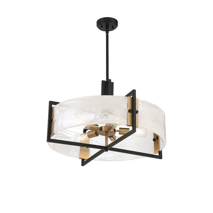 5 Light Pendant, Black/Brass