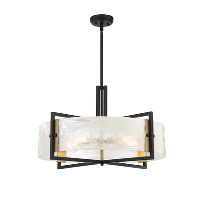 5 Light Pendant, Black/Brass