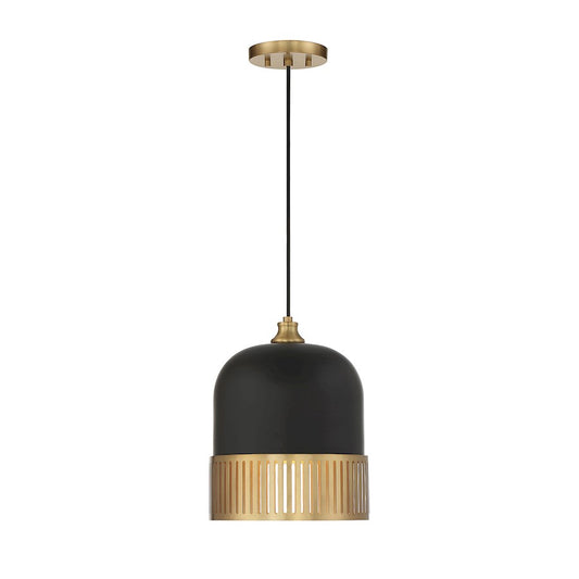 Savoy House Eclipse 1 Light Pendant, Matte Black/Warm Brass - 7-1810-1-143