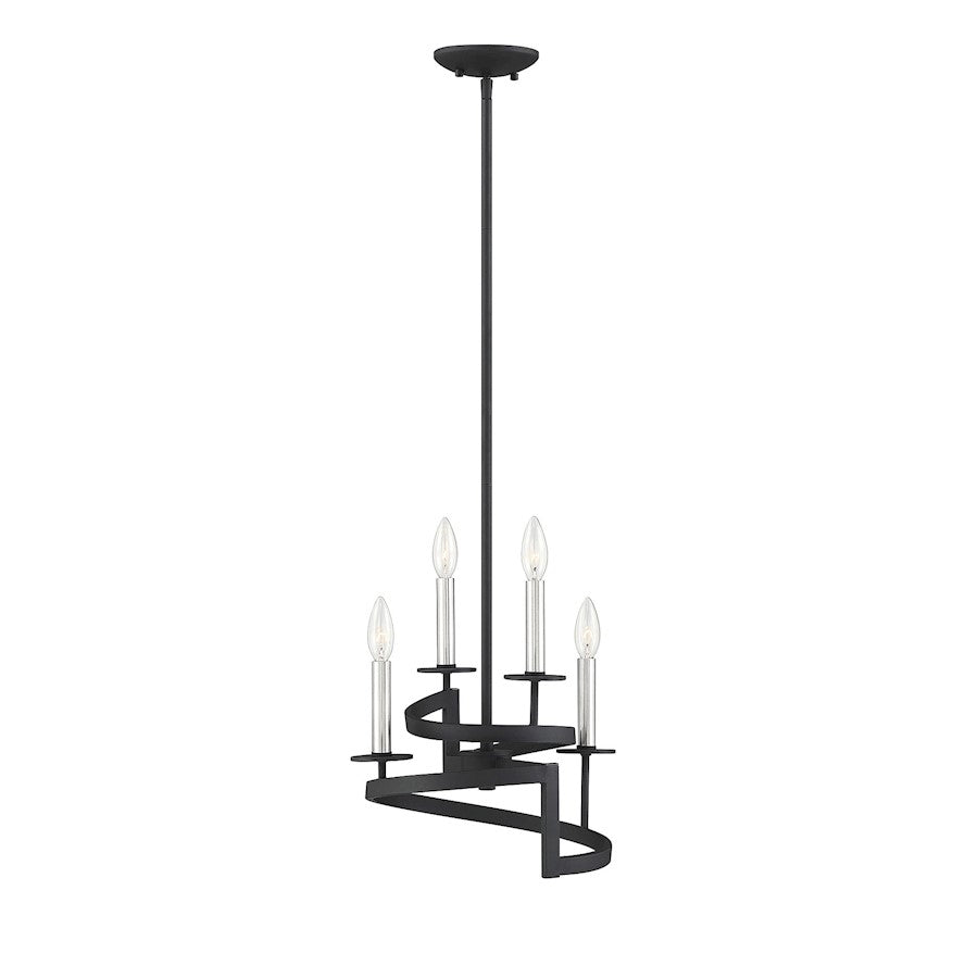 4 Light Pendant, Black with Satin Nickel