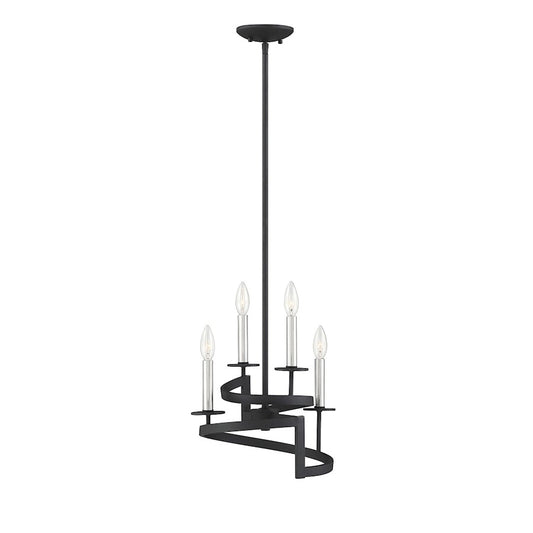 4 Light Pendant, Black with Satin Nickel