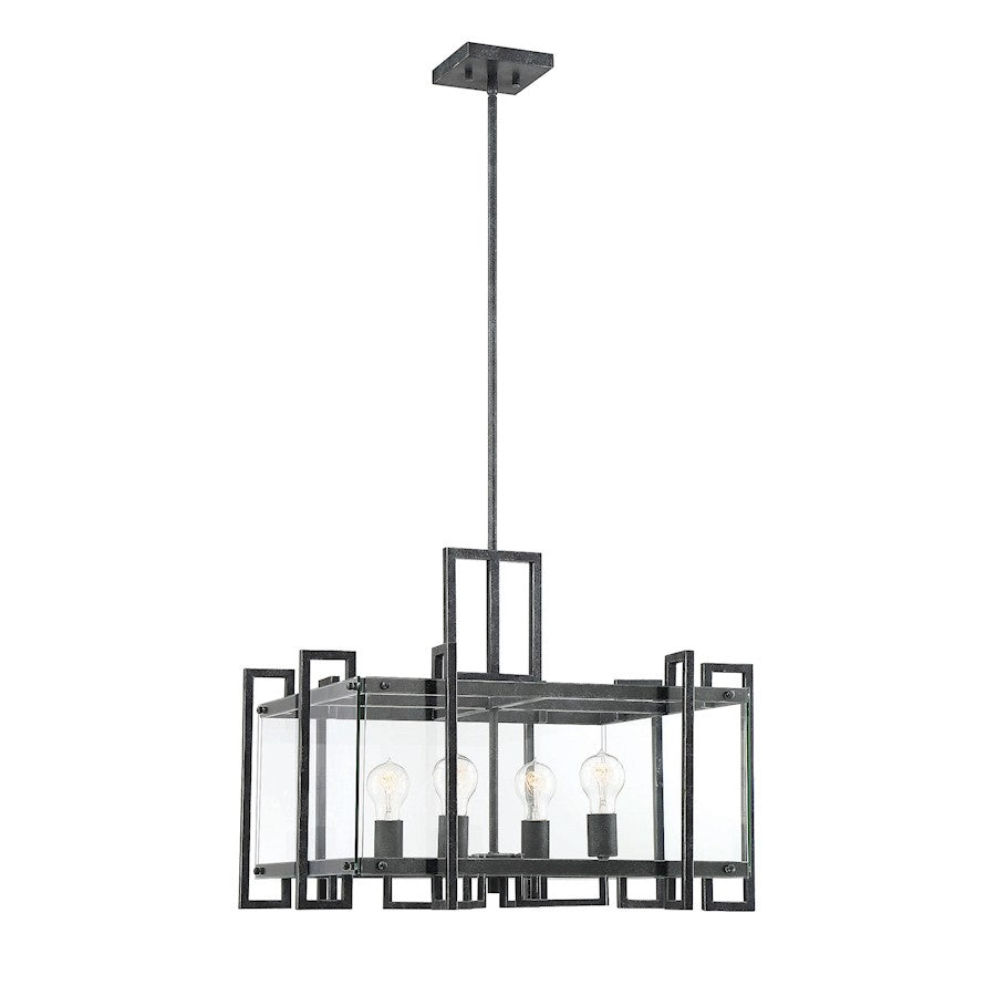 4 Light Pendant, Black Steel