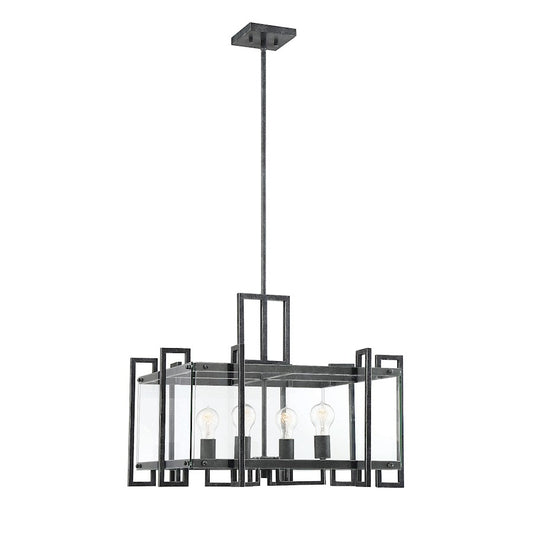 4 Light Pendant, Black Steel