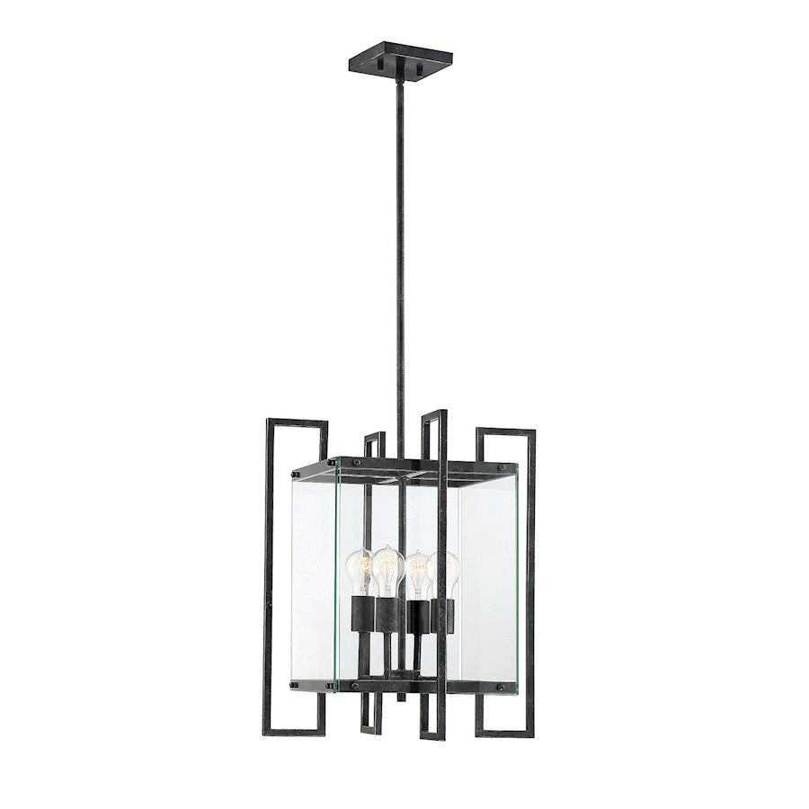 4 Light Pendant, Black Steel