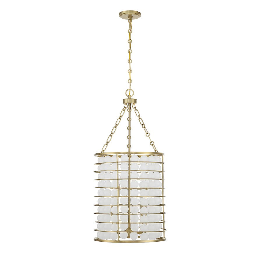 6 Light Pendant, Warm Brass/Frosted