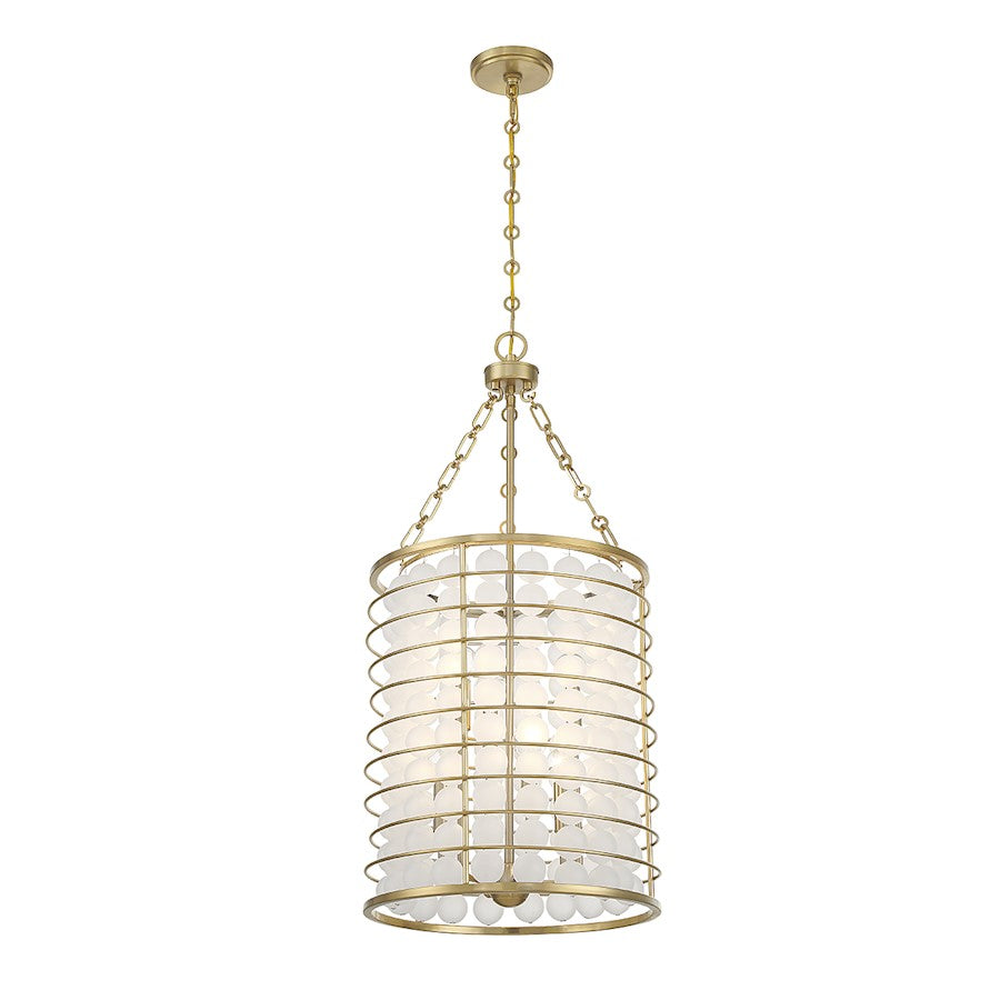 6 Light Pendant, Warm Brass/Frosted