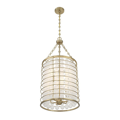 6 Light Pendant, Warm Brass/Frosted