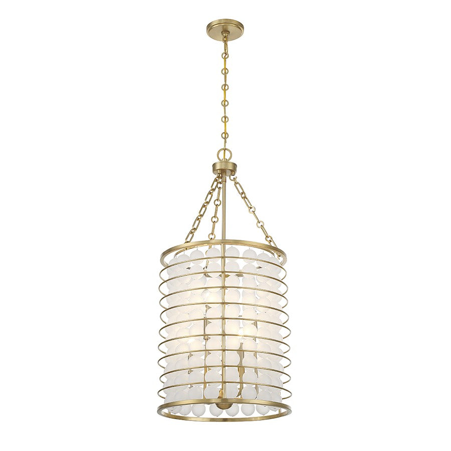 6 Light Pendant, Warm Brass/Frosted