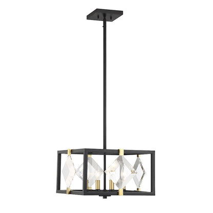 4 Light Pendant, Bronze with Brass Accents