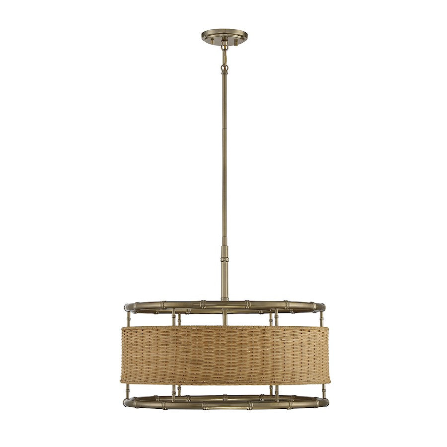 Savoy House Arcadia 6 Light Pendant, Warm Brass/Natural Rattan - 7-7771-6-177