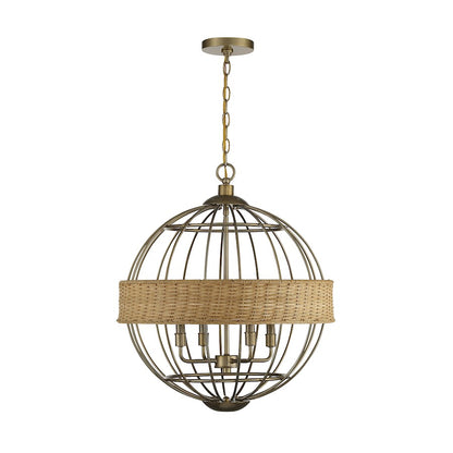 Savoy House Boreal 4 Light Pendant, Warm Brass/Natural Rattan - 7-7773-4-177