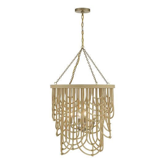 Savoy House Bremen 4 Light Pendant, Warm Brass/Natural Rattan - 7-7910-4-177