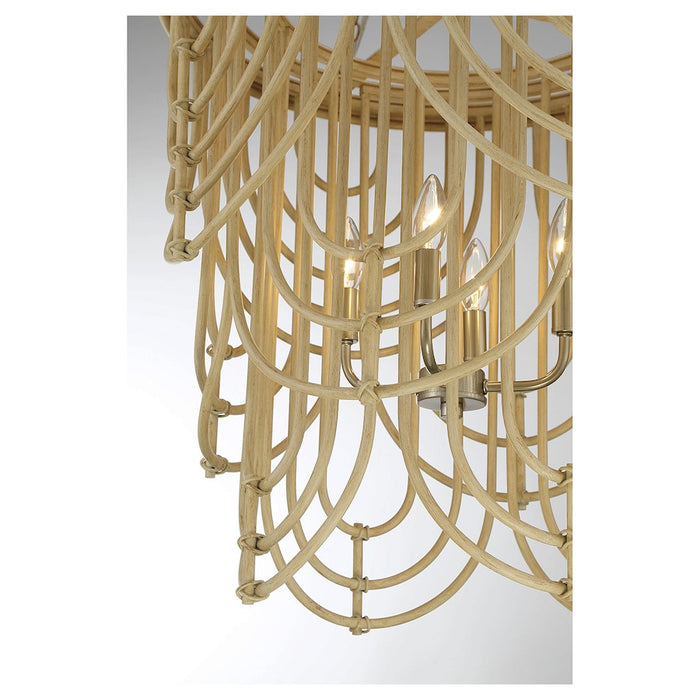 Savoy House Bremen 4 Light Pendant, Warm Brass/Natural Rattan