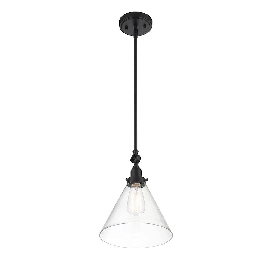 1 Light Pendant, Matte Black/Clear